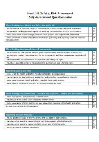 Risk Assessment Questionnaire Sample