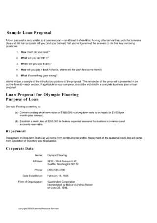 Business Loan Proposal Format