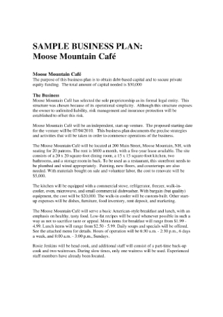 Mountain Café Business Plan