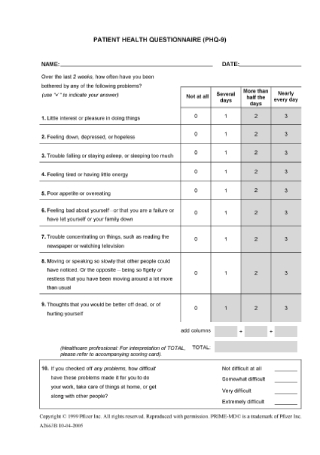 Patient Health Survey Questionnaire