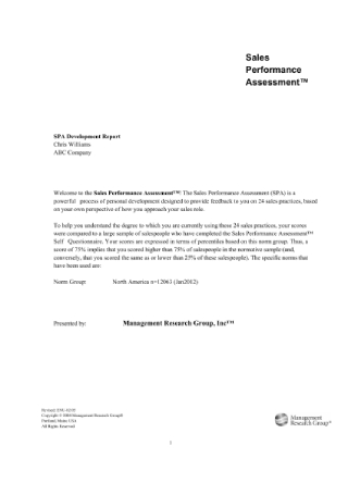 Sales Performance Assessment Development Report