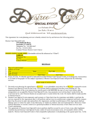 Special Event Contract Sample