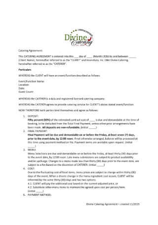 Catering Agreement Contract