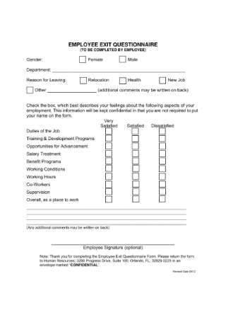 Employee Exit Questionnaire