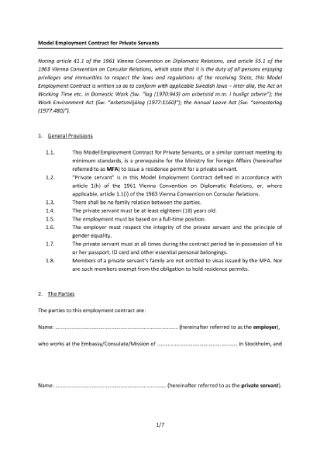 Employment Contract for Private Servants