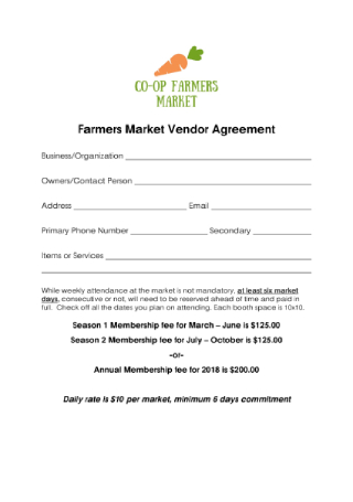 Farmers Market Vendor Agreement