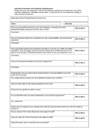 Induction Evaluation and Feedback Questionnaire