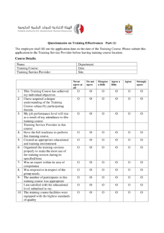 Questionnaire on Training Effectiveness