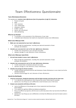 Team Effectiveness Questionnaire