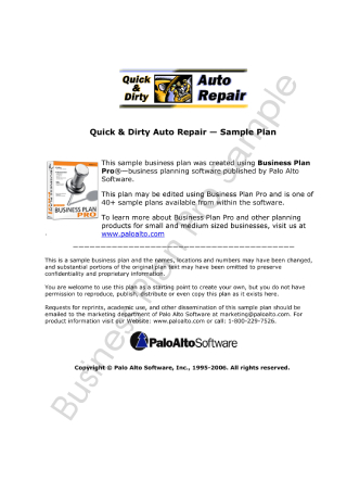 Auto Repair Business Plan