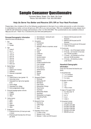 Consumer Purchase Questionnaire