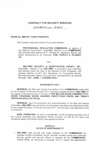 Contract for Security Services