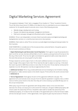 Digital Marketing Services Agreement