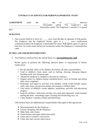 Domestic Staff Employment Contract