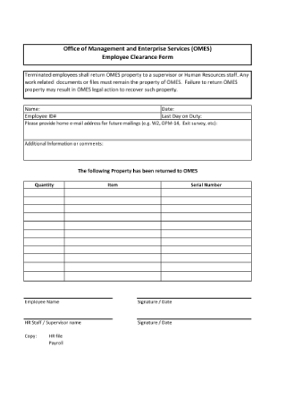 Employee Clearance Form
