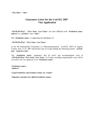 Employee Guarantee Letter for VISA Application