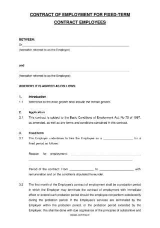 Employment Contract for Fixed Term Employees
