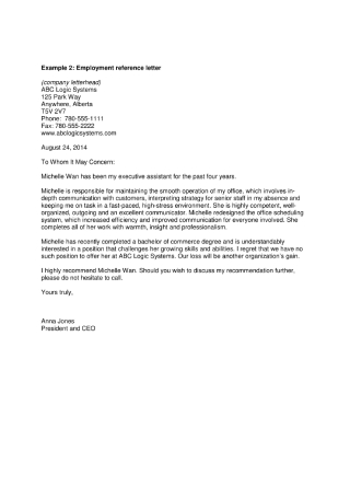 Employment Reference Letter