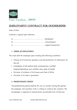 Housekeeper Employment Contractor