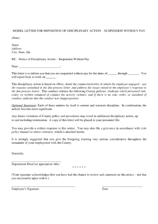 Letter for Imposition of Disciplinary Action