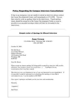 Letter of Apology for Missed Interview