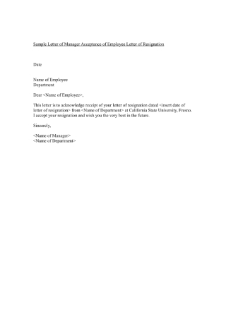 Letter of Manager Acceptance of Employee Resignation
