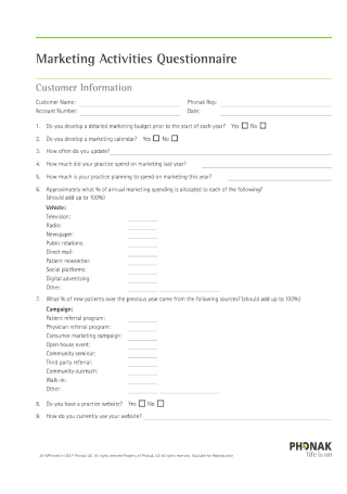 Marketing Activities Survey Questionnaire