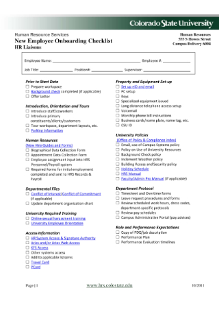 New Employee Onboarding Checklist Form