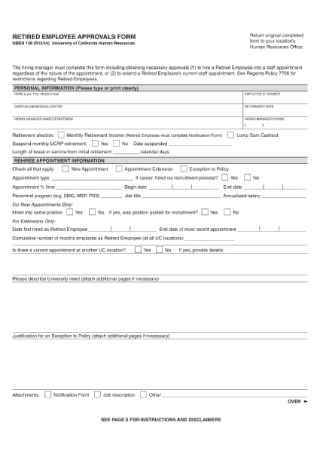 Retired Employee Approvals Form