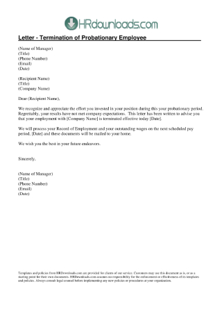 Termination of Probationary Employee Letter