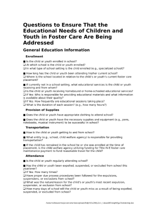 Educational Needs Questionnaire for Foster Youth
