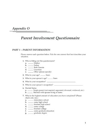 Parent Involvement Questionnaire