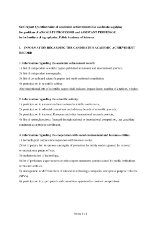 Self Report Questionnaire of Academic Achievements