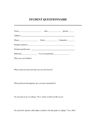 Student Profile Questionnaire