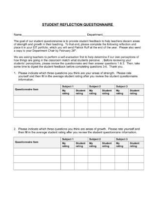 Student Reflection Questionnaire