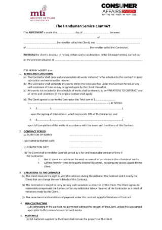 Handyman Service Agreement Template PDF Template