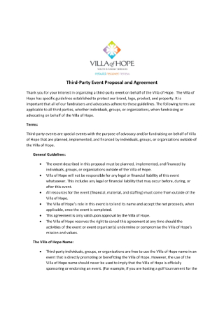 Third Party Event Proposal and Agreement