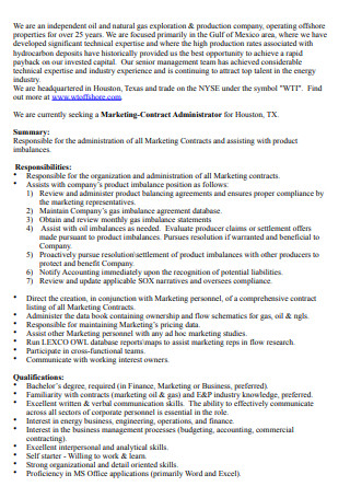 Administrator Marketing Contract Sample
