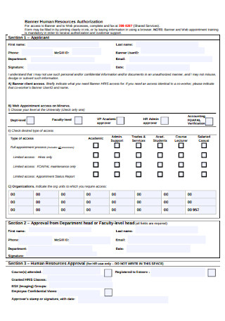 Basic HR Authorization Form