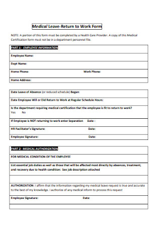 Basic Medical Leave Form for Employees
