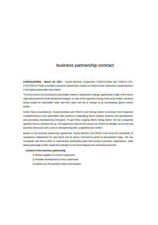 Business Partnership Contract Sample