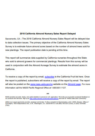 California Almond Nursery Sales Report Delayed