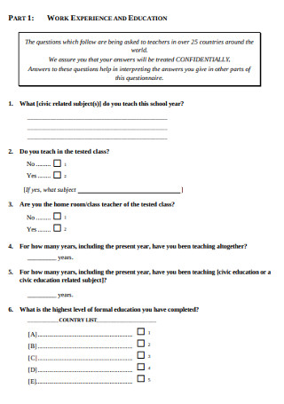 Civil Education Teacher Questionnaire