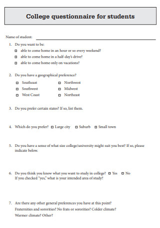 College questionnaire for students