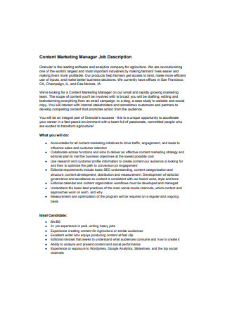 Content Marketing Manager Job Description