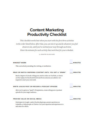 Content Marketing Productivity Checklist