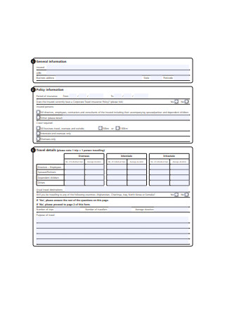 Corporate Travel Insurance Proposal Form