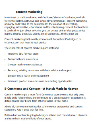 E Commerce Content Marketing Sample