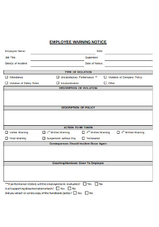 Employee Warning Notice Form Sample