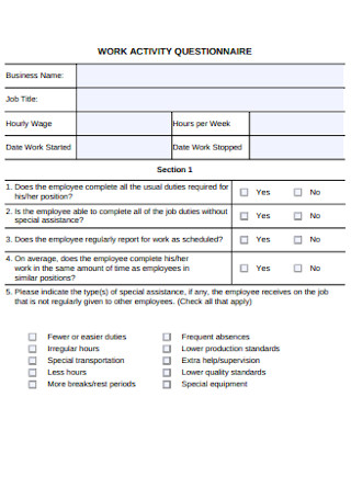 Employee Work Activity Questionnaire